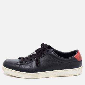 Pre Owned Gucci Black Leather And Python Embossed Lace Up Sneakers Size 40.5
