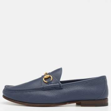 Pre Owned Gucci Blue Leather Horsebit Loafer Size 41