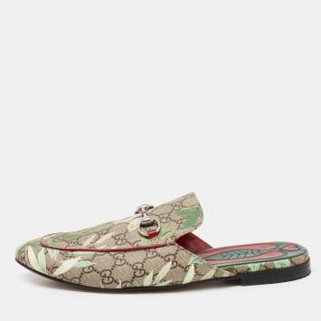 Pre Owned Gucci Multicolor Tian Print GG Supreme Canvas Princetown Horsebit Mules Size 44