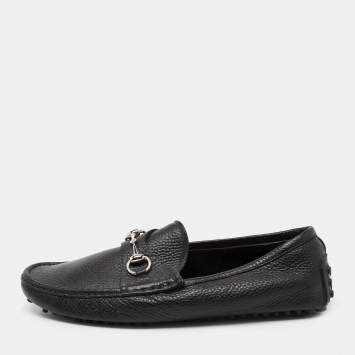 Pre Owned Gucci Black Leather Horsebit Loafers Size 43.5