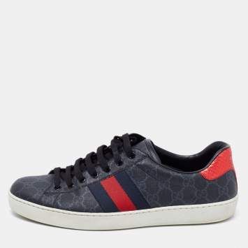 Pre Owned Gucci Dark Grey GG Supreme Canvas Ace Low Top Sneakers Size 43.5