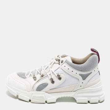 Pre Owned Gucci White Leather And Mesh Flashtrek Low Top Chunky Sneakers Size 43