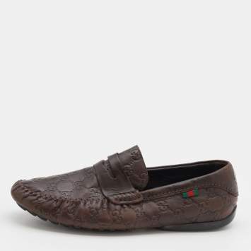 Pre Owned Gucci Brown Guccissima Leather Penny Slip On Loafers Size 41