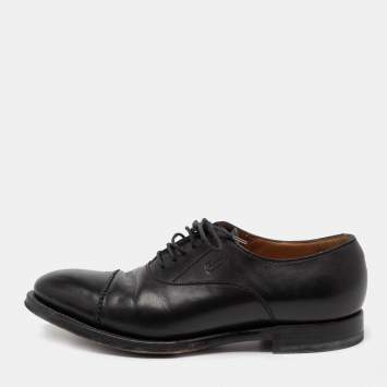 Pre Owned Gucci Black Leather Lace-Up Oxfords Size 40.5