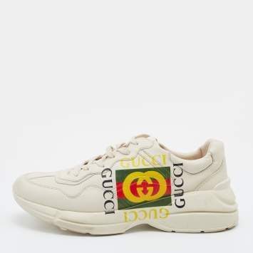 Pre Owned Gucci Cream Leather Rhyton Vintage Logo Low Top Sneakers Size 46