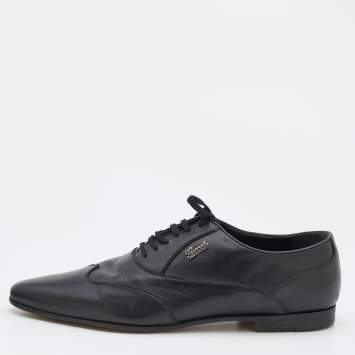 Pre Owned Gucci Black Leather Wingtip Lace Up Oxfords Size 43
