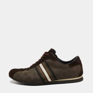 Pre Owned Gucci Brown GG Canvas And Suede Web Low Top Sneakers Size 42 