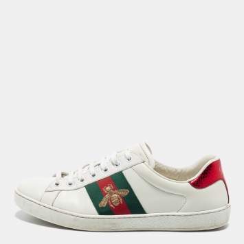 Pre Owned Gucci White Leather Ace Sneakers Size 41.5