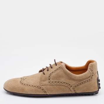 Pre Owned Gucci Grey Brogue Suede Derby Lace Up Loafers Size 41