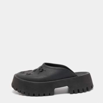 Pre Owned Gucci Black Perforated GG Rubber Platform Mules Size 40