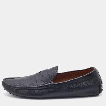 Pre Owned Gucci Black Diamanté Leather Slip On Loafers Size 42