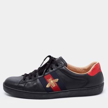 Pre Owned Gucci Black Leather Embroidered Bee Ace Sneakers Size 43.5