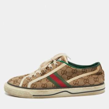 مملوكة مسبقًا Gucci Brown GG Canvas Tennis 1977 Low Top Sneakers Size 43 