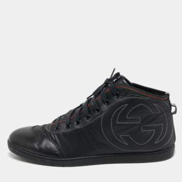 Pre Owned Gucci Black Leather and Nylon GG High Top Sneakers Size 41