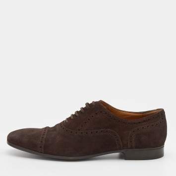 Pre Owned Gucci Brown Brogue Suede Lace Up Oxford Size 43.5