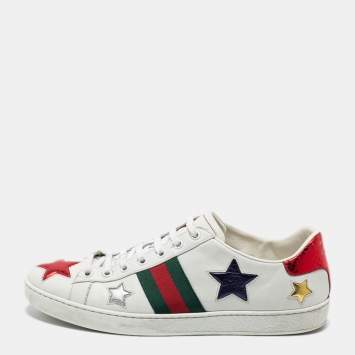 مملوكة مسبقًا Gucci White Leather Ace Stars Low Top Sneakers Size 40.5