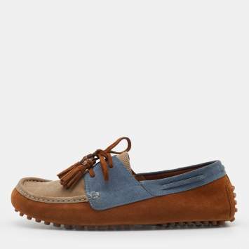 Pre Owned Gucci Multicolor Suede Bamboo Tassel Boat Loafers Size 43