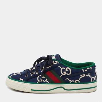 Pre Owned Gucci Navy Blue/White CC Canvas Tennis 1977 Sneakers Size 39