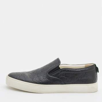 Pre Owned Gucci Black Guccissima Leather Slip On Sneakers Size 42