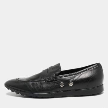 Pre Owned Gucci Black Leather Slip On Loafers Size 40.5