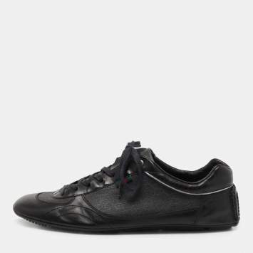 Pre Owned Gucci Black GG Canvas and Leather Low Top Sneakers Size 41