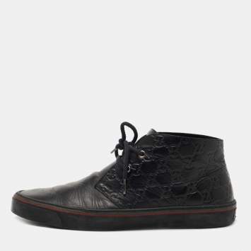 Pre Owned Gucci Black Leather Microguccissima High Top Sneakers Size 42
