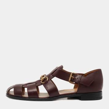 Pre Owned Gucci Burgundy Leather Elektra Fisherman Sandals Size 43