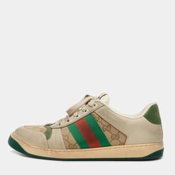 Pre Owned Gucci Tricolor Nubuck Leather and GG Canvas Screener Sneakers Size 43