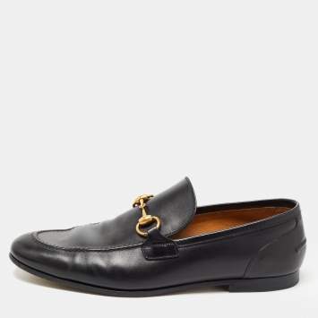 Pre Owned Gucci Black Leather Jordaan Loafers Size 41.5