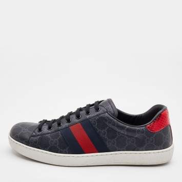 Pre Owned Gucci Black GG Supreme Canvas Web Ace Low Top Sneakers Size 41.5