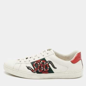 Pre Owned Gucci White Leather Kingsnake Ace Sneakers Size 41