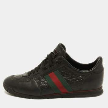 مملوكة مسبقًا Gucci Black Guccissima Leather Web Ace Sneakers Size 42