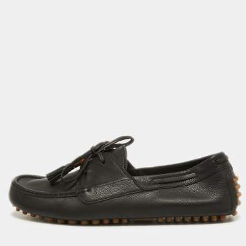 Pre Owned Gucci Black Leather Bamboo Tassel Boat Loafers Size 42