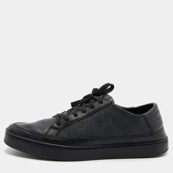 مملوكة مسبقًا Gucci Black GG Supreme Canvas and Leather Low Top Sneakers Size 42