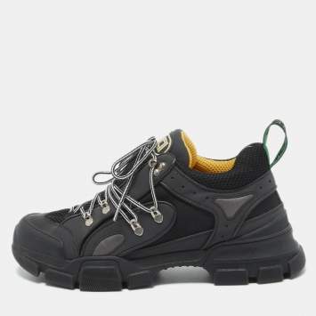 Pre Owned Gucci Black Mesh and Leather Flashtrek Sneakers Size 44