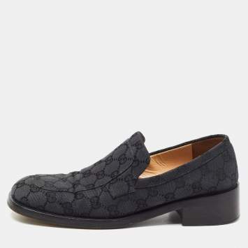 Pre Owned Gucci Black GG Canvas Slip On Loafers Size 37