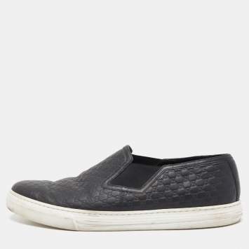 Pre Owned Gucci Black Microguccissima Leather Slip-On Sneakers Size 46.5