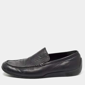 Pre Owned Gucci Black Guccissima Leather Slip On Loafers Size 42