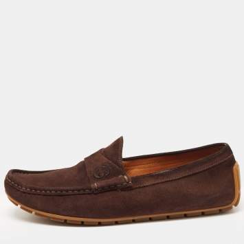 Pre Owned Gucci Brown Suede Slip On Loafers Size 43 