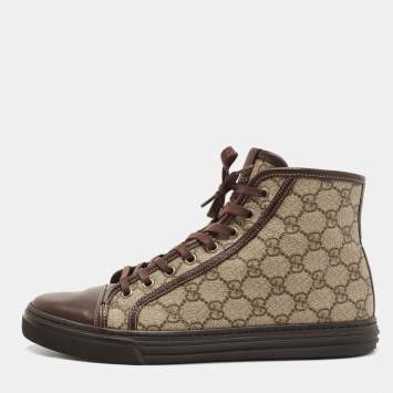 Pre Owned Gucci Brown/Grey GG Canvas High Top Sneakers Size 41