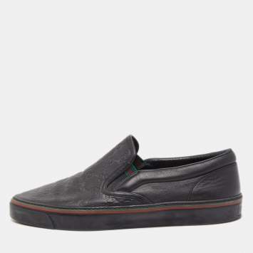 Pre Owned Gucci Black Guccissima Leather Slip On Sneakers Size 42