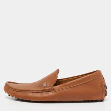 Pre Owned Gucci Brown Leather Slip On Loafers Size 43.5