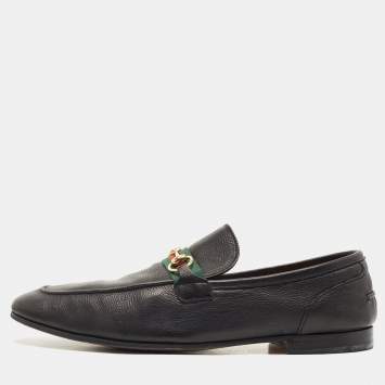 Pre Owned Gucci Black Leather Jordaan Slip On Loafers Size 46