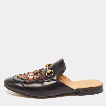 Pre Owned Gucci Black Leather Princetown Mules Size 41.5