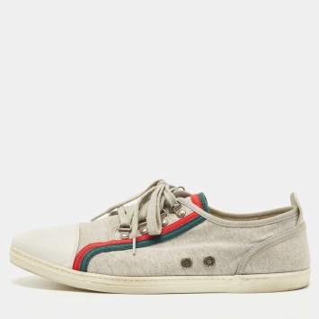Pre Owned Gucci Grey/White Fabric and Leather Low Top Sneakers Size 44.5 