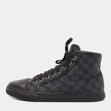 مملوكة مسبقًا Gucci Two Tone GG Canvas and Leather Cap Toe High Top Sneakers Size 42.5