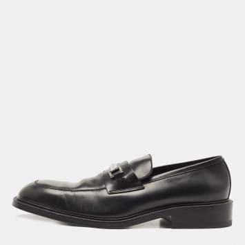 مملوكة مسبقًا Gucci Black Leather Horsebit Slip On Loafers Size 44.5