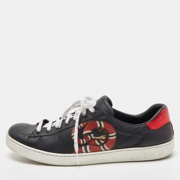 Pre Owned Gucci Black Leather Snake Print Ace Sneakers Size 44
