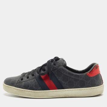 Pre Owned Gucci Black GG Supreme Canvas Ace Low Top Sneakers Size 42
