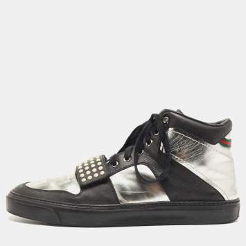 Pre Owned Gucci Black/Silver Leather Ayoyo High Top Sneakers Size 43.5